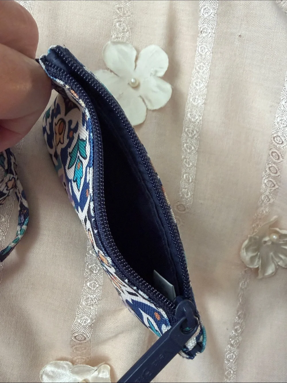 Patterned Blue Floral Lanyard ID Holder with Key Rings